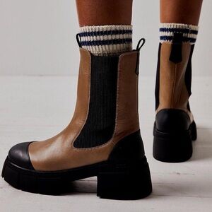 Free People Two-Tone Chelsea Platform Boots in Tan and Black